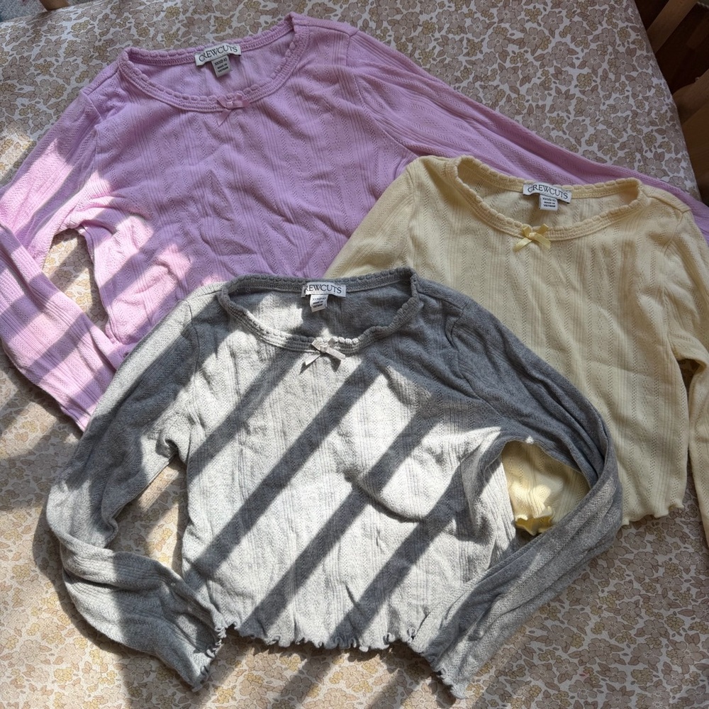 J. Crew Kids Pointelle Long Sleeve Tops - Set of Pink, Yellow, and Gray